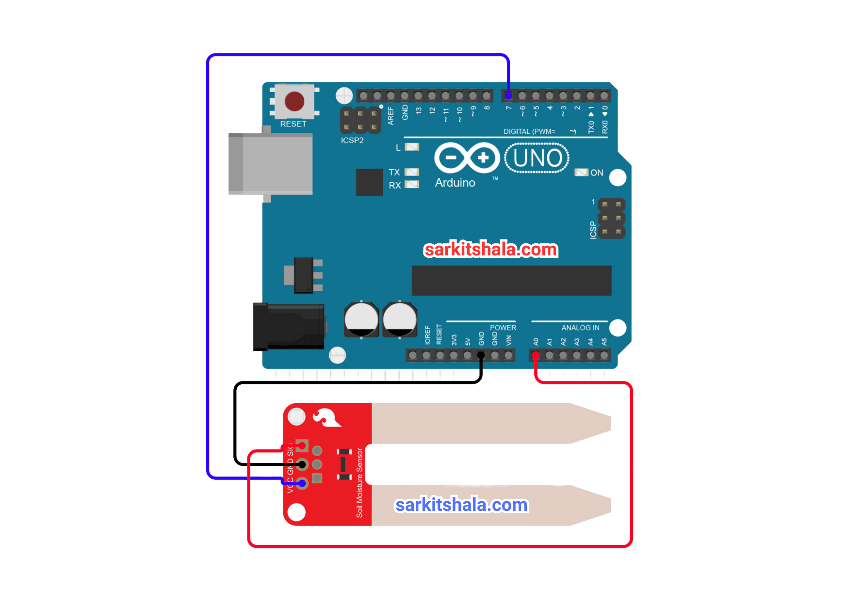 Measure Soil Moisture Using Arduino - Circuit Diagram
